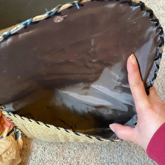 Vintage Unique Handmade Organic Palm Leaf Floral 3D Embroidery Bag/Wallet - Picture 3 of 5